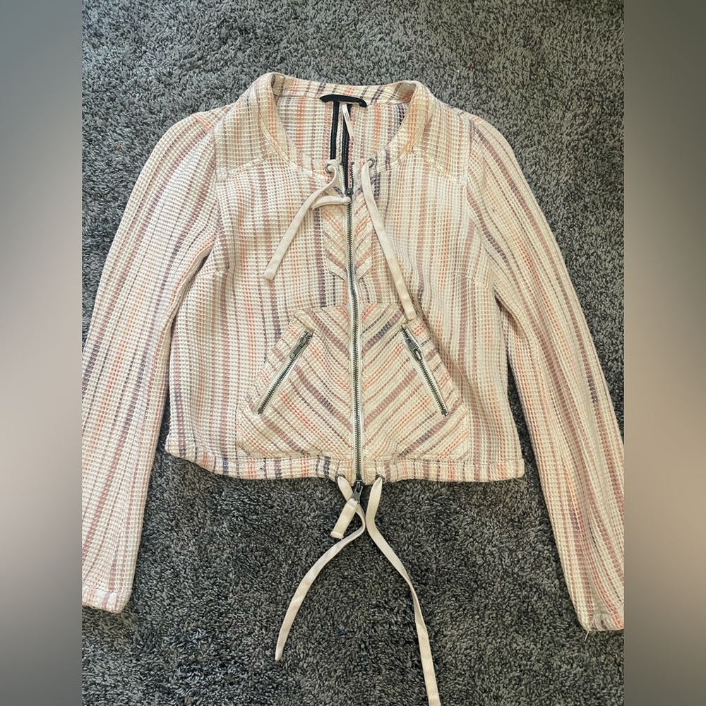 Free People Cream and Pink Striped Jacket